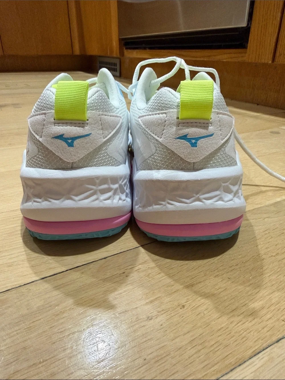 Mizuno White Sneakers with Neon Yellow & Teal Accents